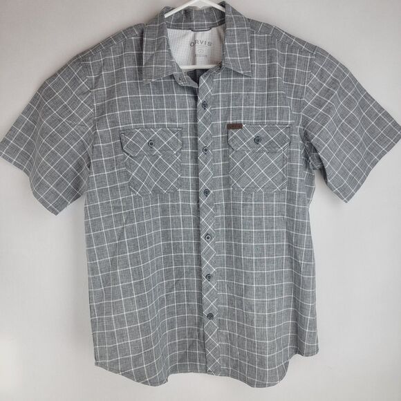 Orvis Mens Size Large Grey Checkered Light Weight Short Sleeve Shirt - Picture 1 of 9